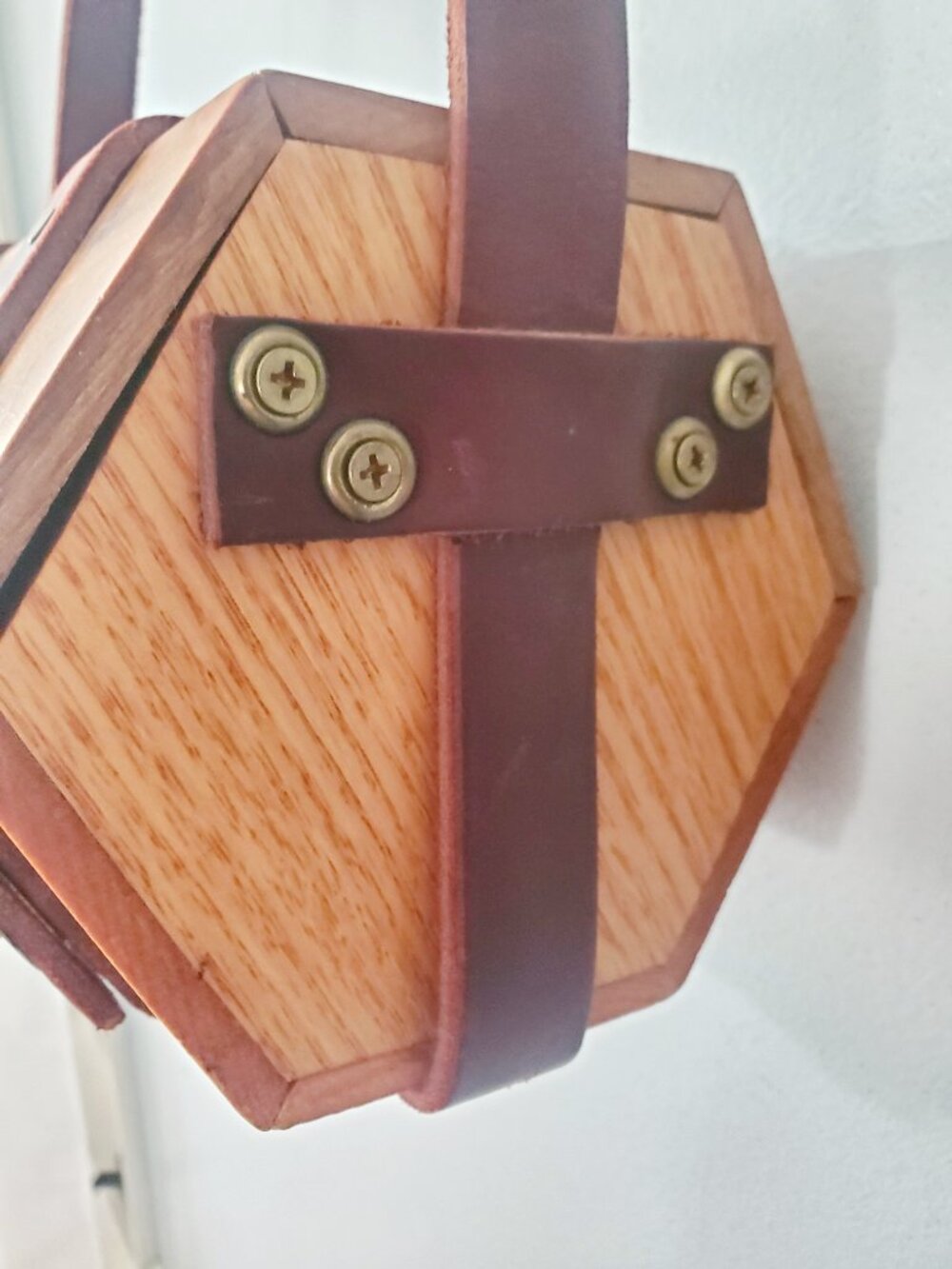 Vintage Handmade Wooden Box Purse Boho Artisan Leather Strap Bag Rustic Cottage - Picture 7 of 16